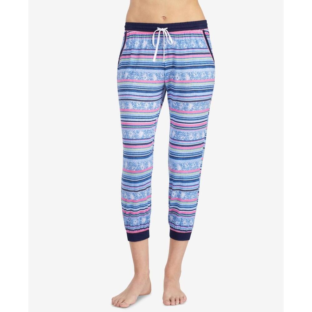 Layla Womens Striped Contrast Trim Cropped Pajama Pant Size M